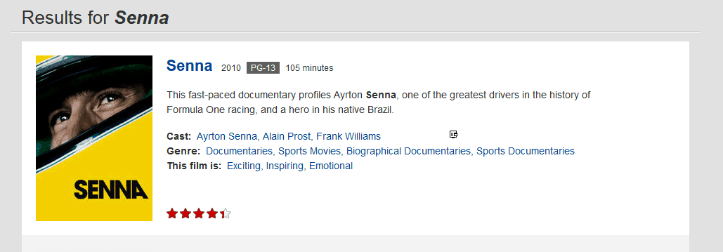 Senna is available on US Netflix, but not the UK