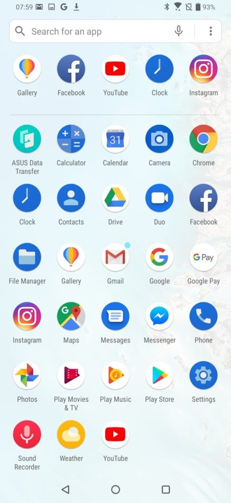 Default apps of Zenfone 6
