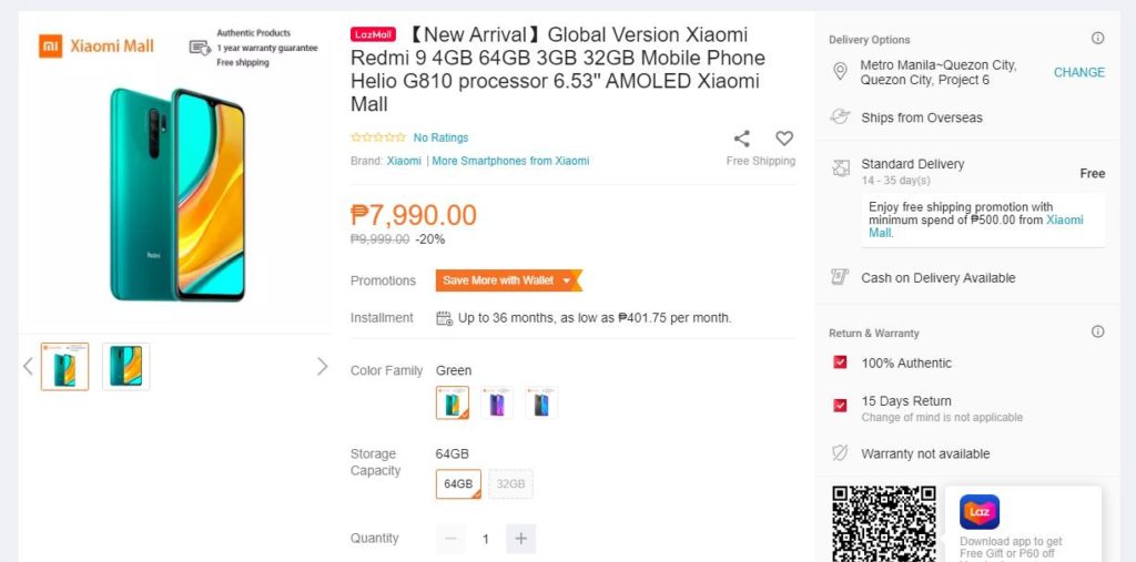 Lazada Pricing Redmi 9