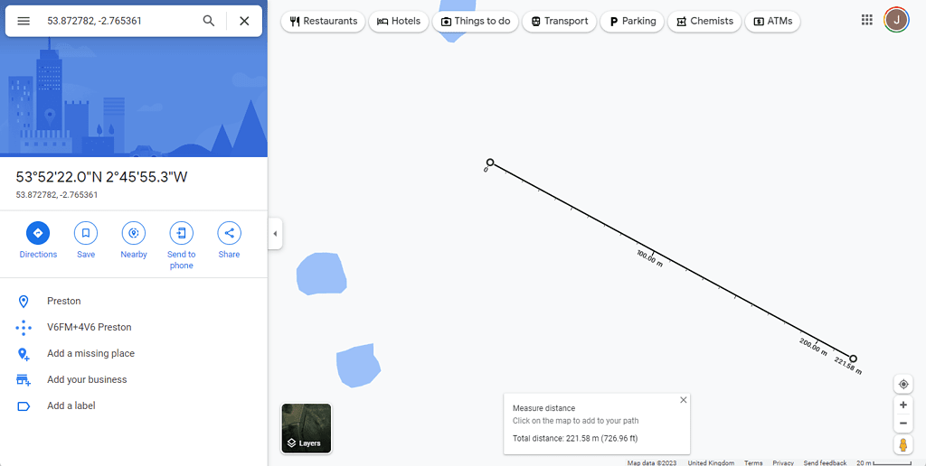 Measure a distance with a dropped pin